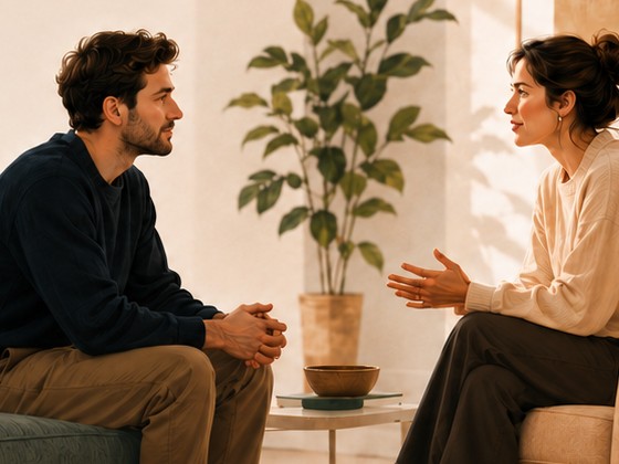 Two people having a calm, focused conversation